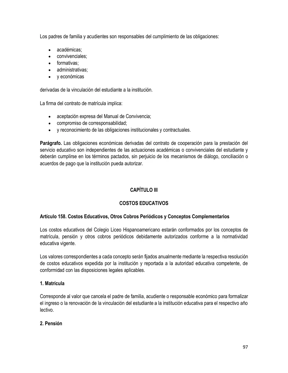 Página del Manual de Convivencia