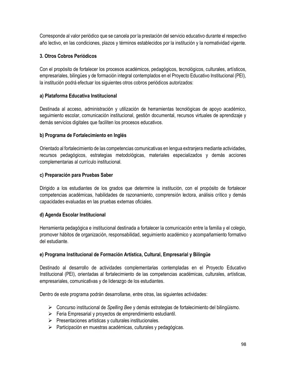 Página del Manual de Convivencia