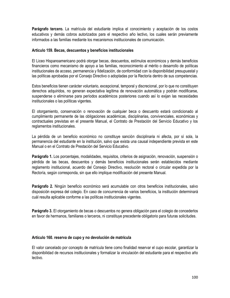 Página del Manual de Convivencia