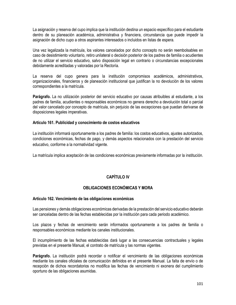 Página del Manual de Convivencia