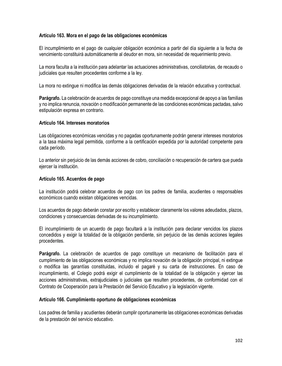 Página del Manual de Convivencia