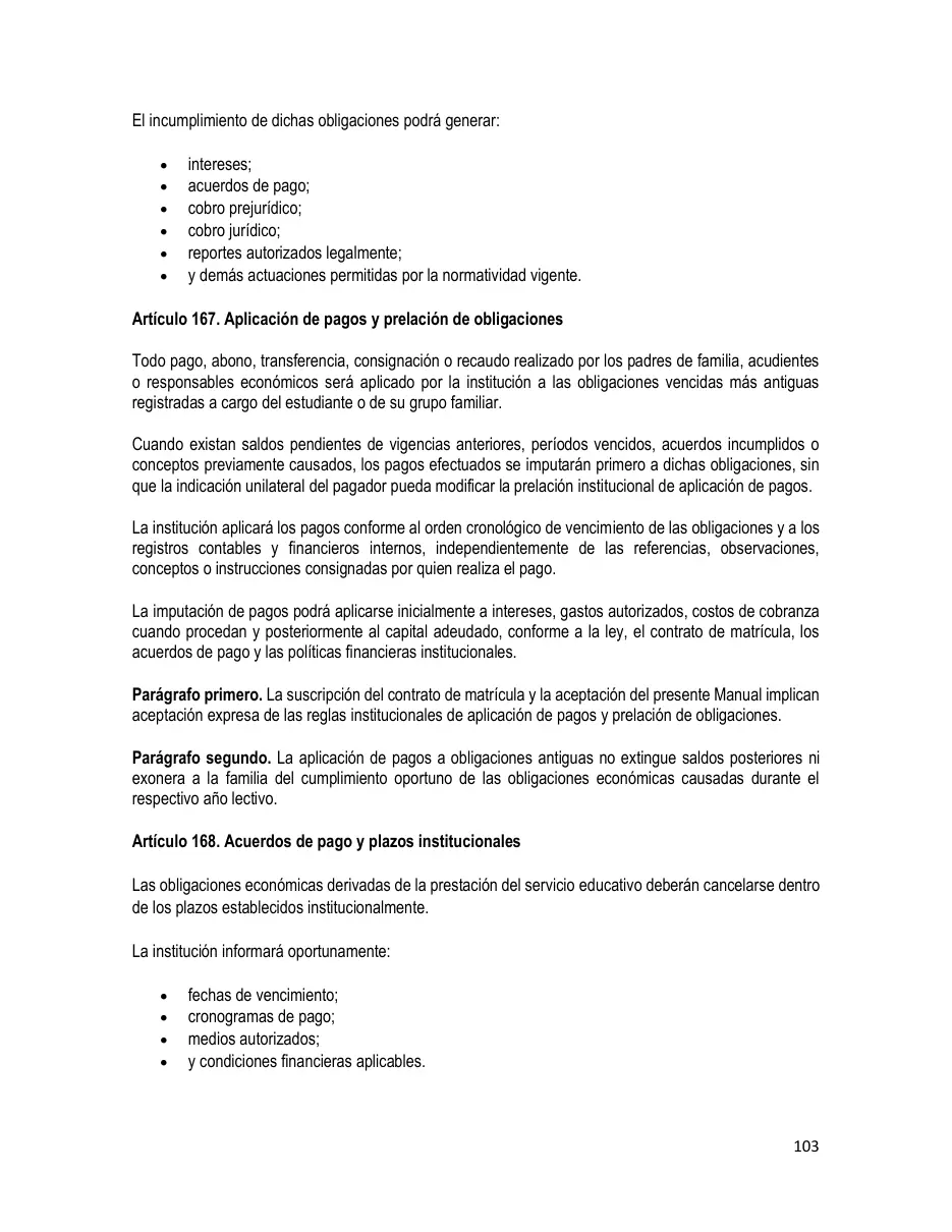 Página del Manual de Convivencia