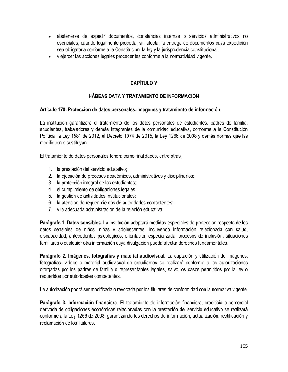 Página del Manual de Convivencia