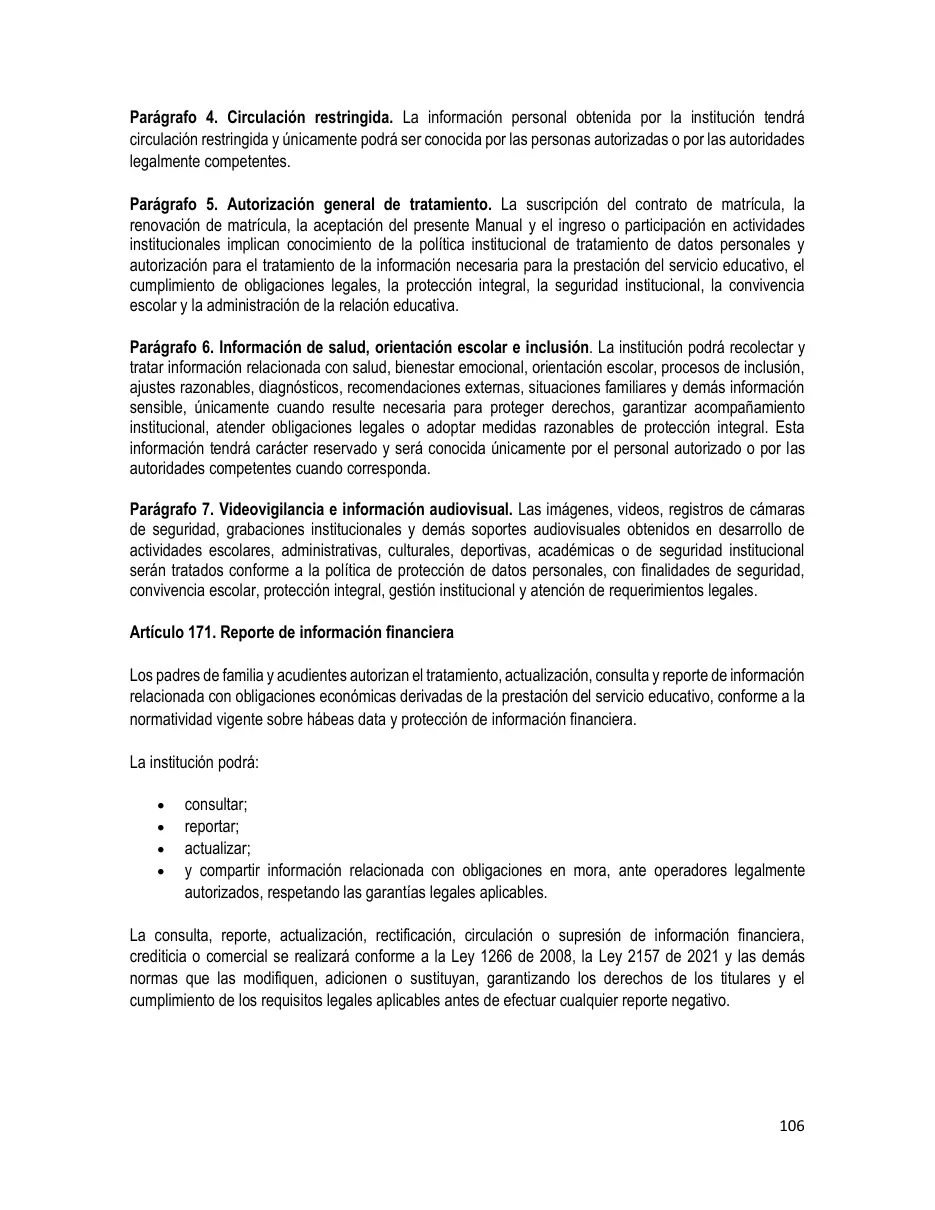 Página del Manual de Convivencia