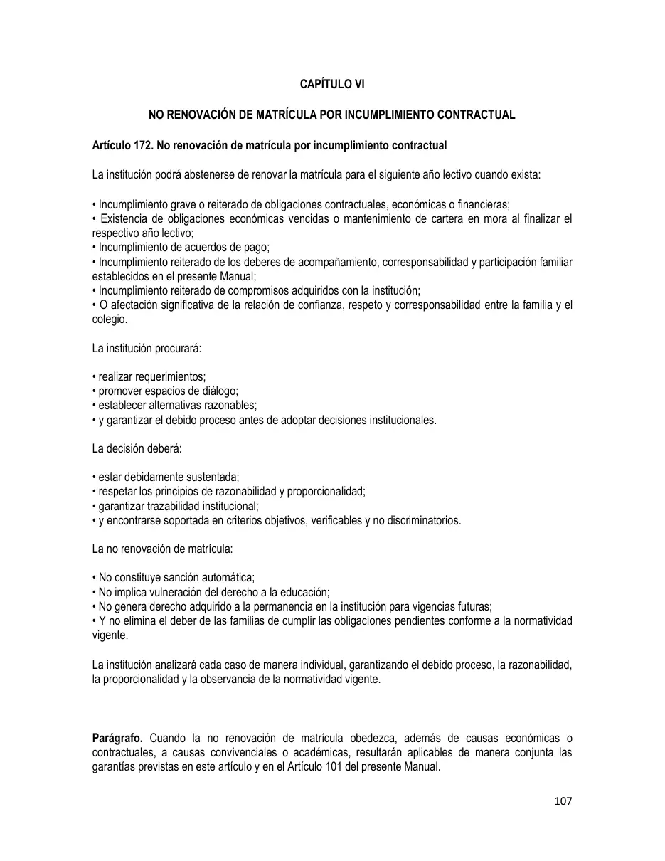 Página del Manual de Convivencia