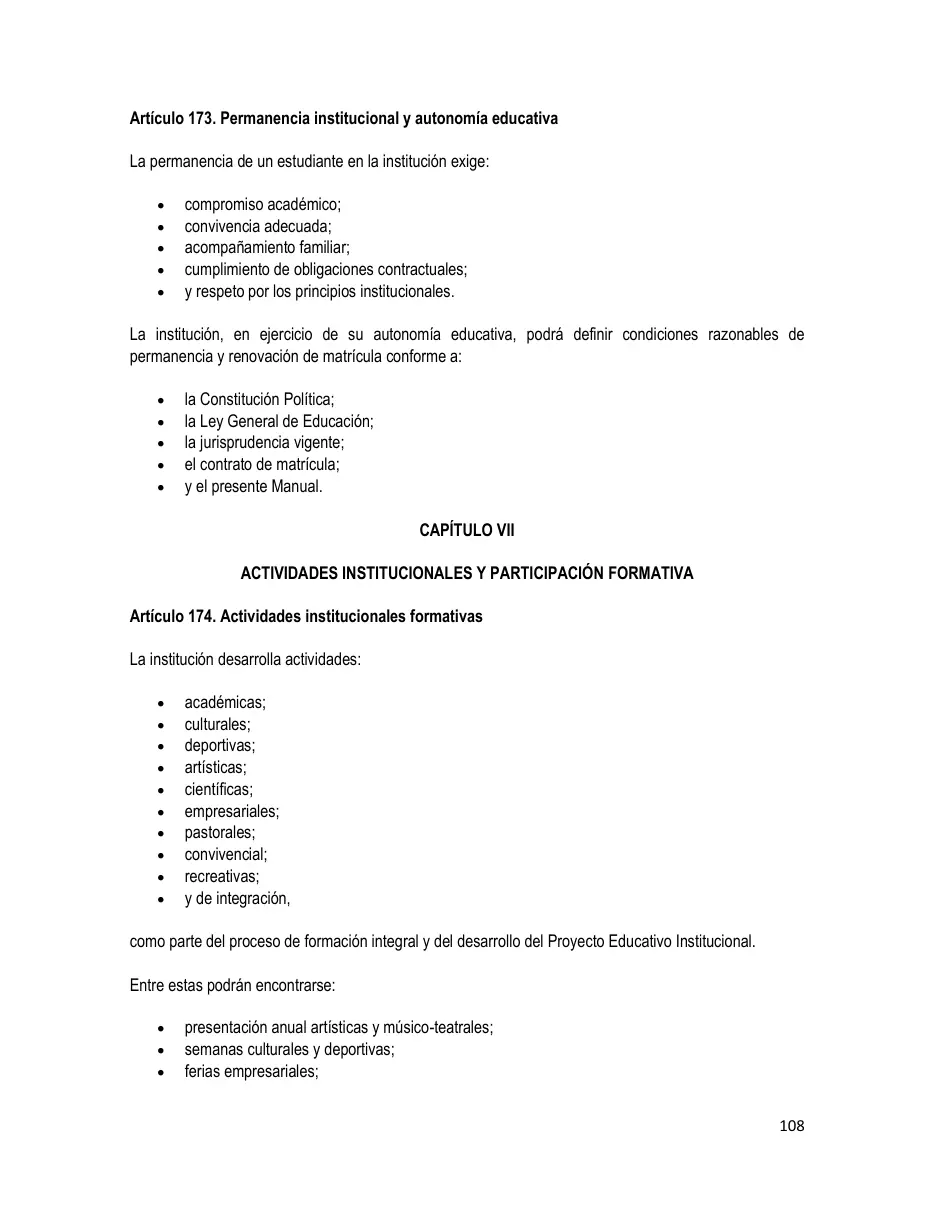 Página del Manual de Convivencia