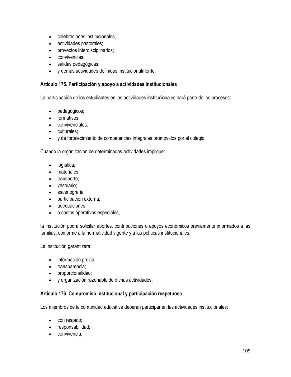 Página del Manual de Convivencia
