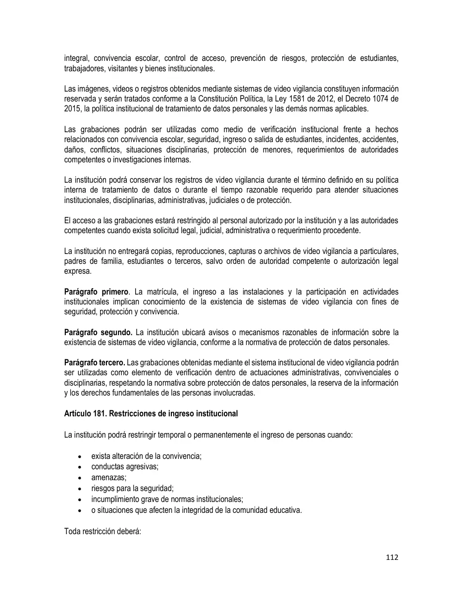 Página del Manual de Convivencia