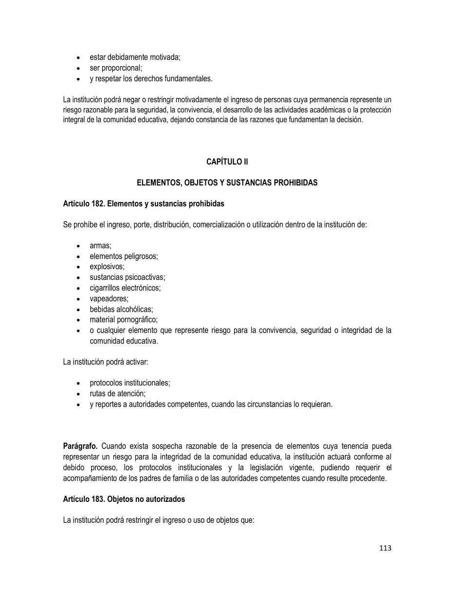 Página del Manual de Convivencia