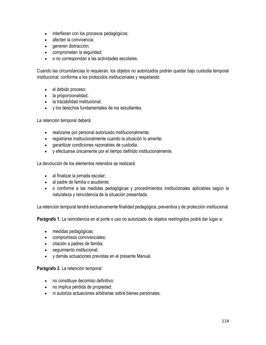 Página del Manual de Convivencia