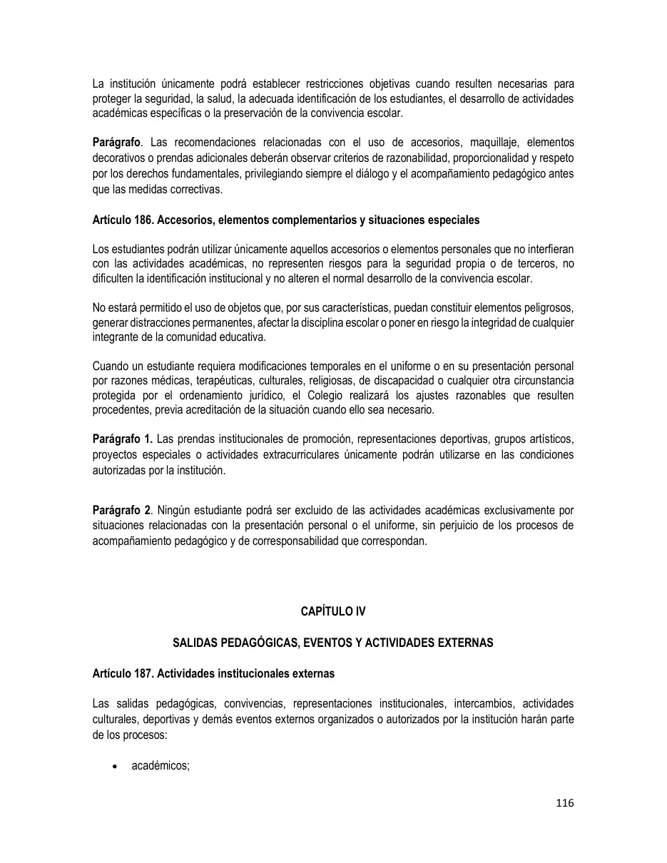 Página del Manual de Convivencia