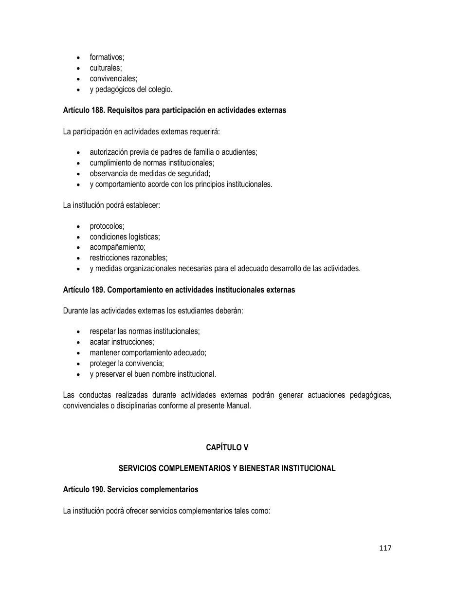 Página del Manual de Convivencia