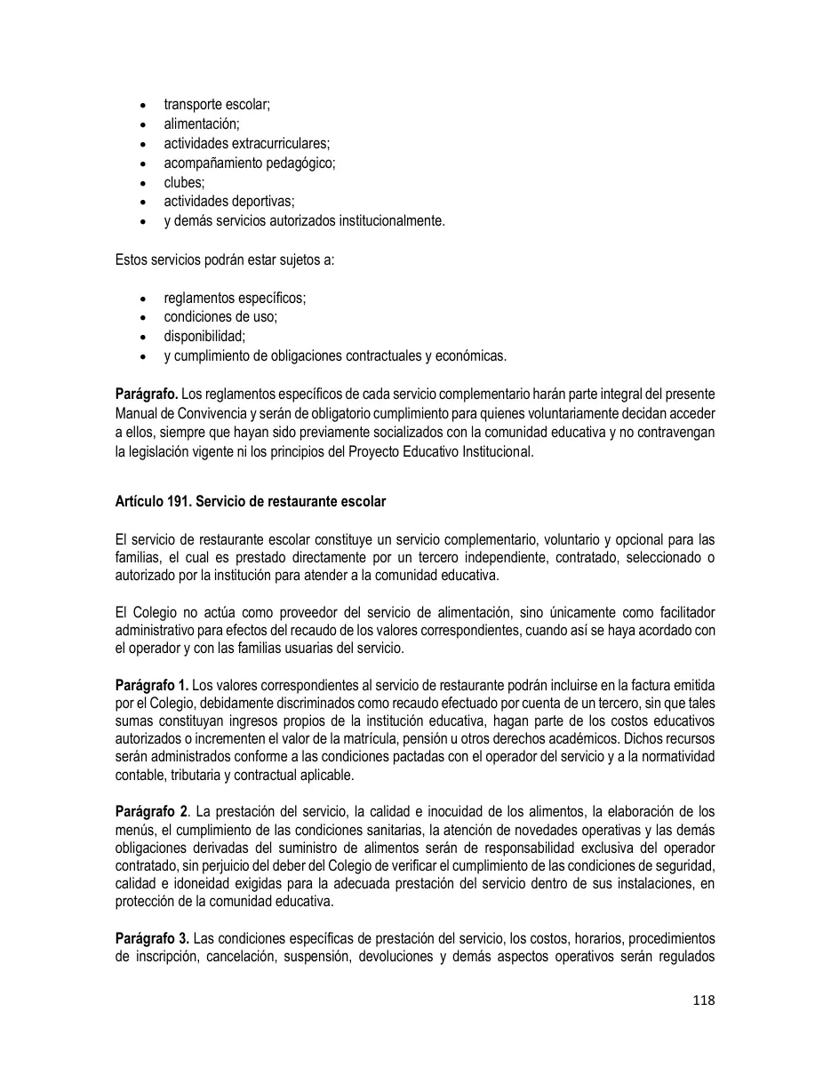 Página del Manual de Convivencia