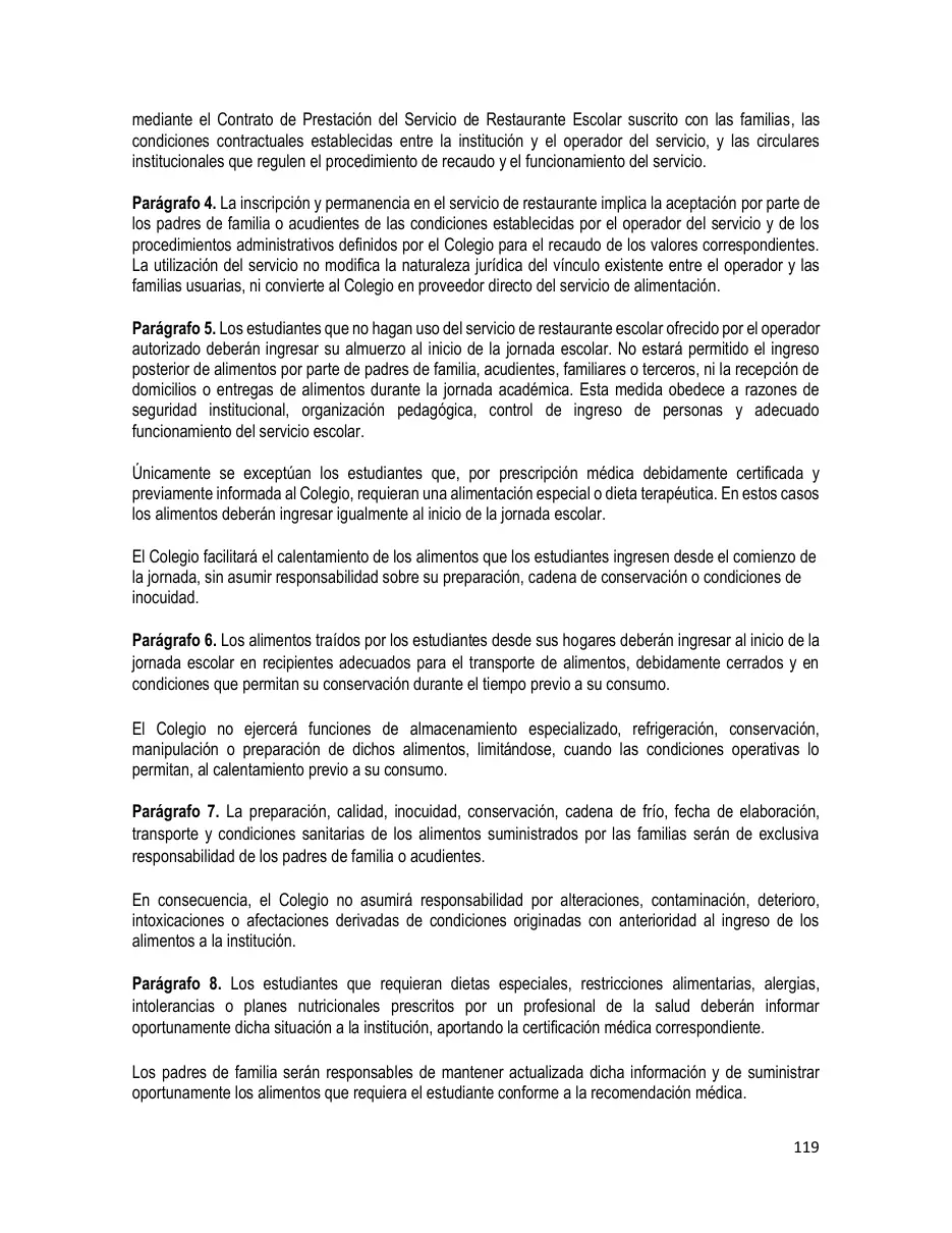 Página del Manual de Convivencia