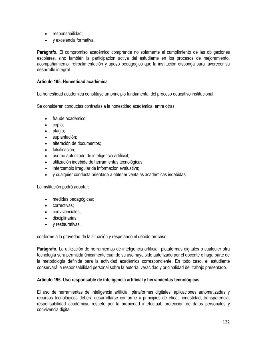 Página del Manual de Convivencia