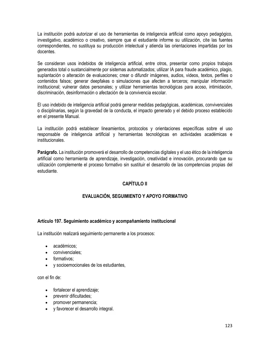 Página del Manual de Convivencia