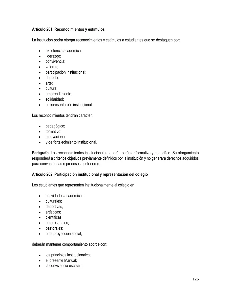 Página del Manual de Convivencia