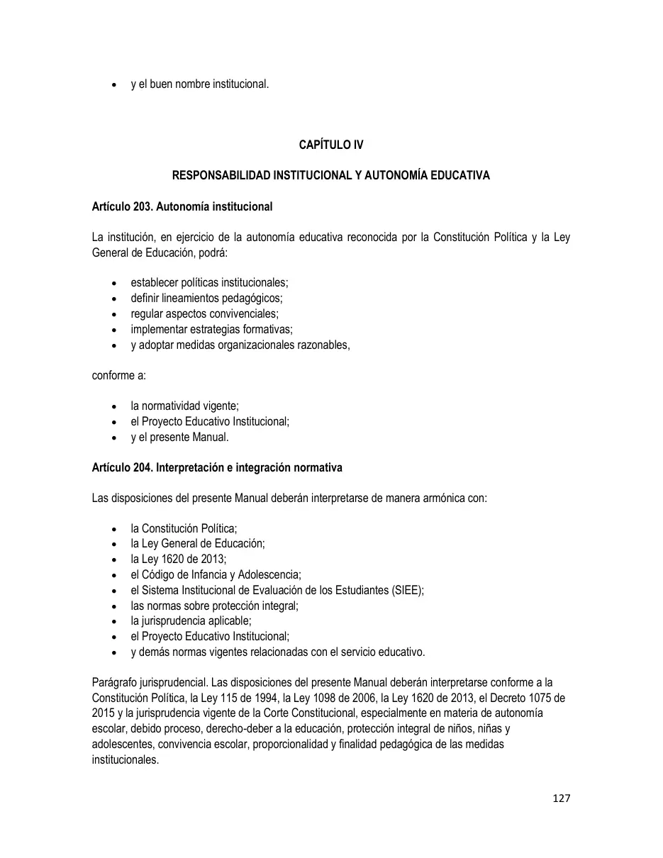 Página del Manual de Convivencia