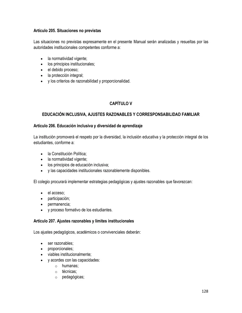 Página del Manual de Convivencia
