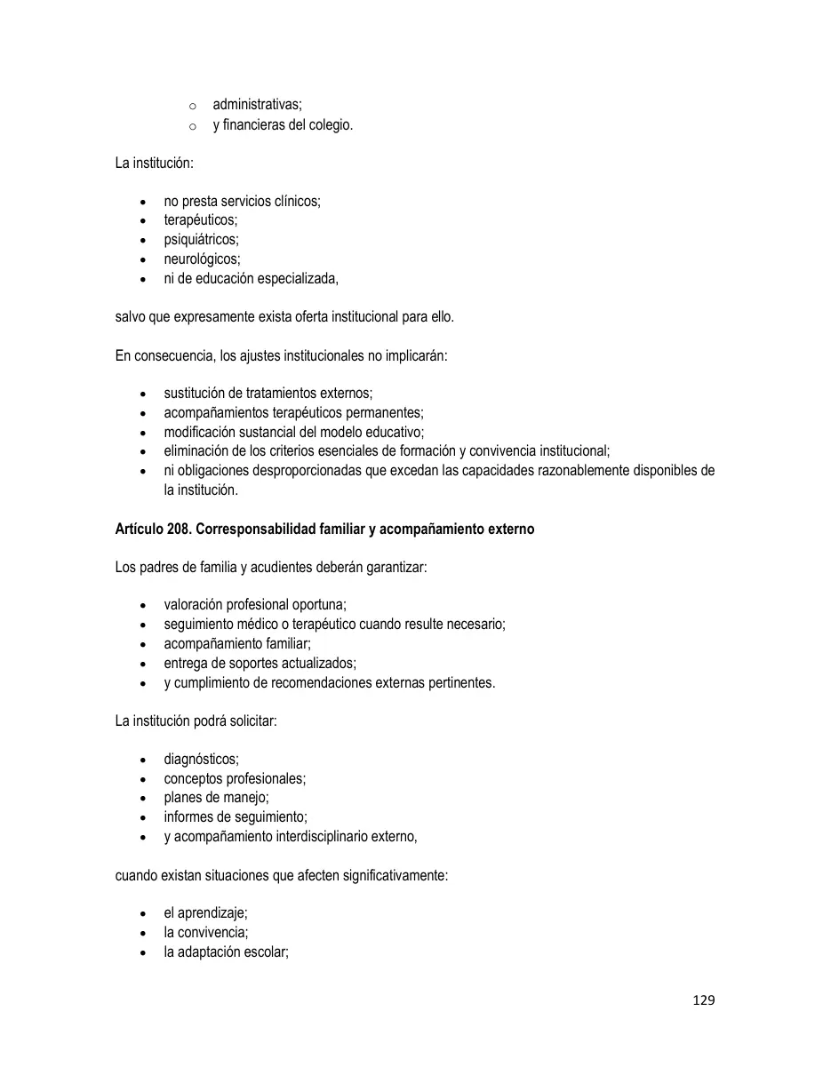 Página del Manual de Convivencia