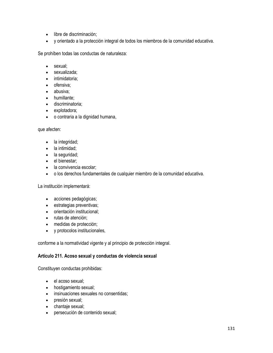 Página del Manual de Convivencia