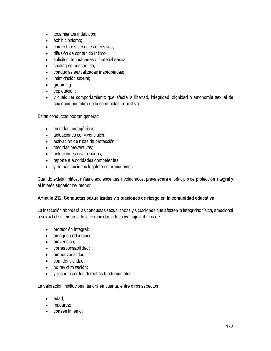 Página del Manual de Convivencia