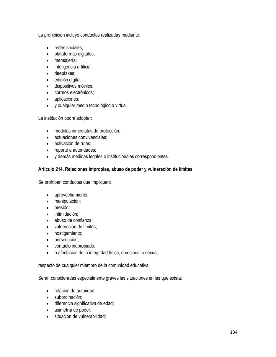 Página del Manual de Convivencia