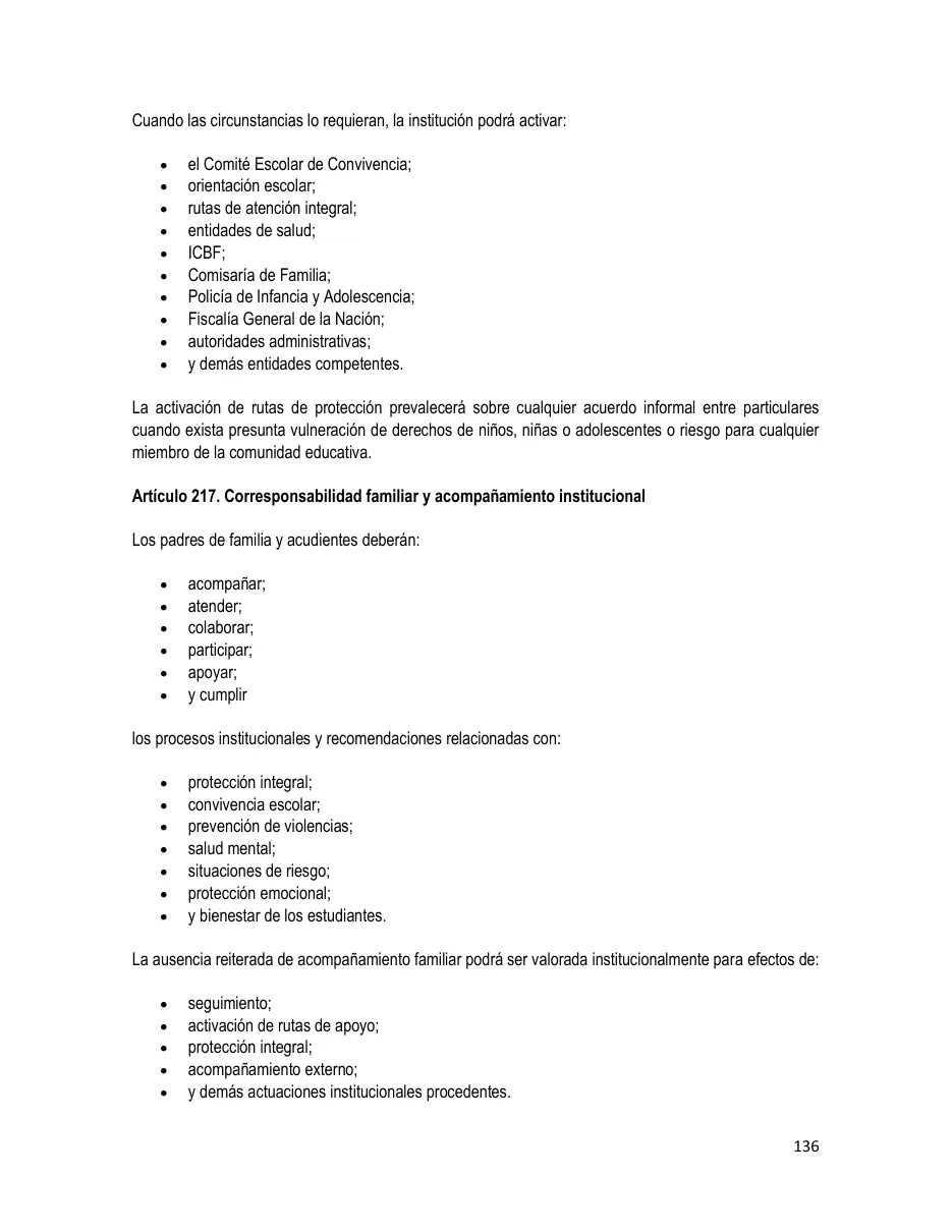 Página del Manual de Convivencia