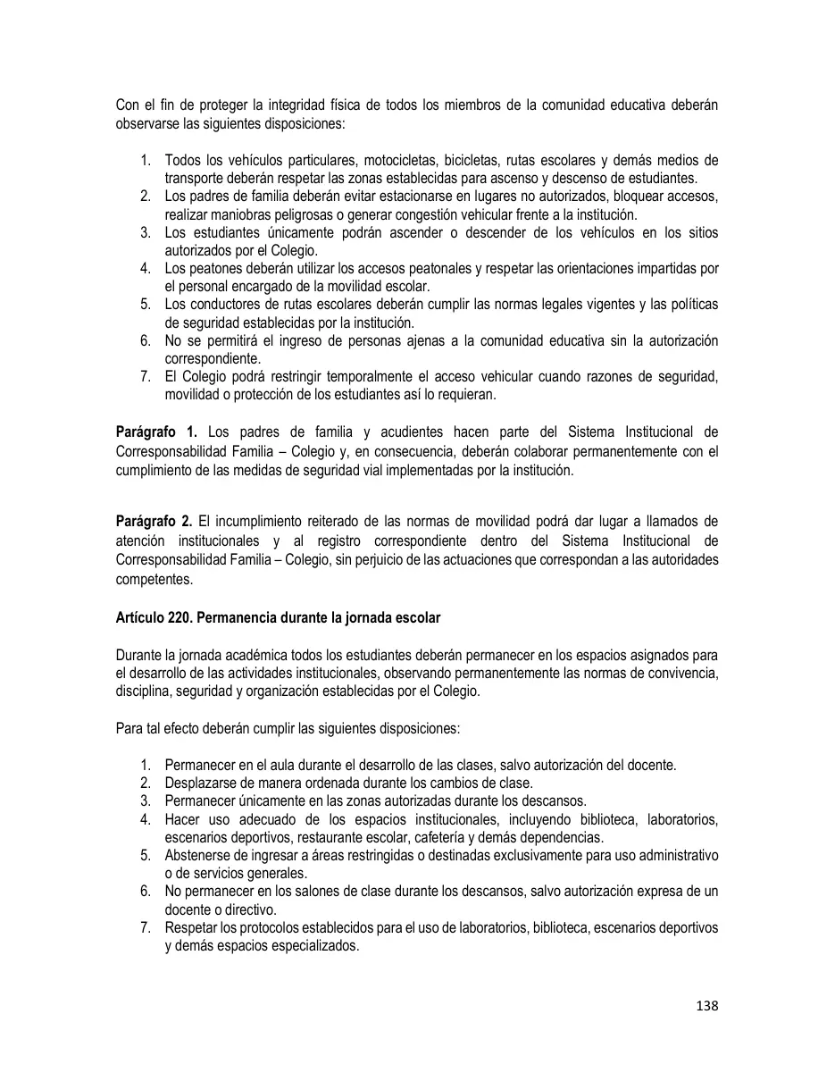 Página del Manual de Convivencia