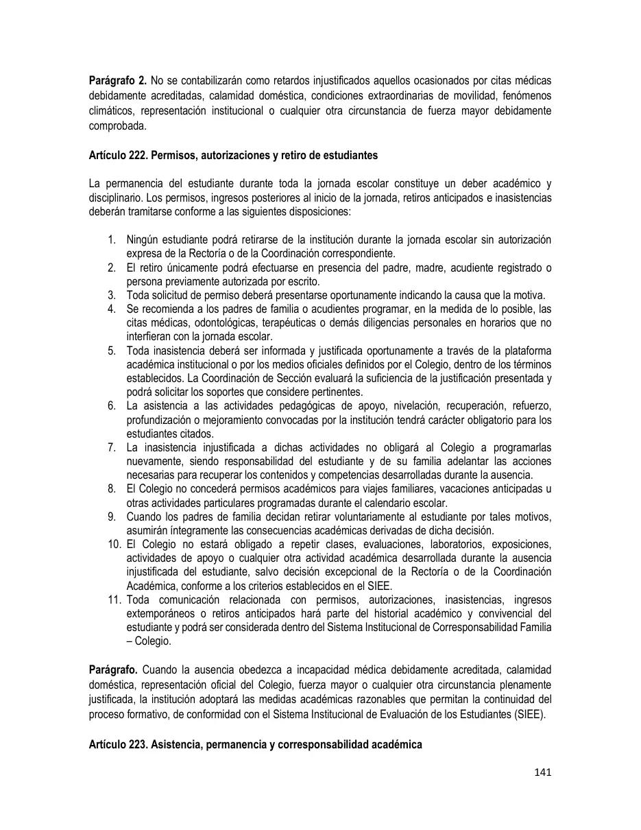 Página del Manual de Convivencia