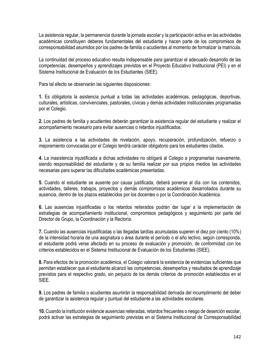 Página del Manual de Convivencia