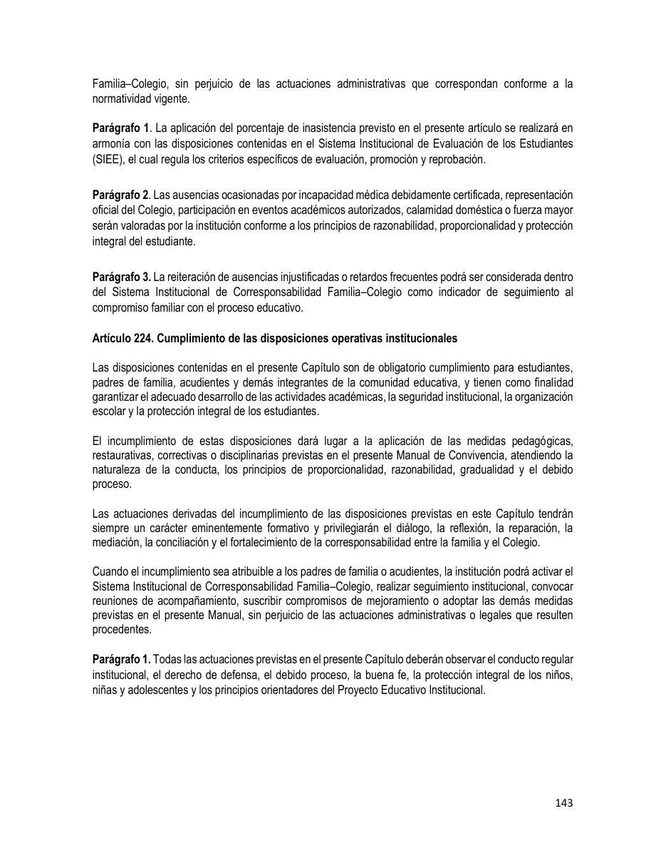 Página del Manual de Convivencia